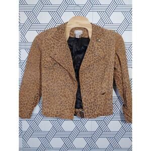 Womens Leather Cheetah Print Vintage belted Jacket Size 18 Mob Wife Y2K